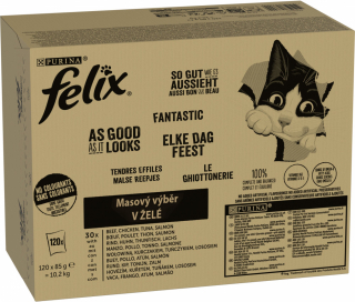 Felix Fantastic multipack hovězí, kuřecí, losos a tuňák v želé 120 × 85 g